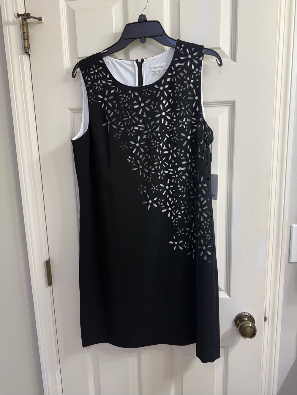 Calvin Klein Black Sleeveless Floral-Cutout Shift Dress NWT